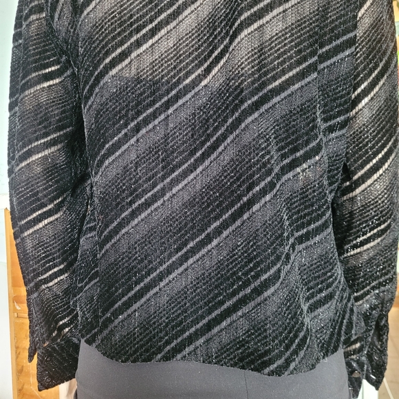 Vintage 90s Y2K Pulli Black Velvet Burnout Stripe Shirt Whimsigoth Goth - Picture 7 of 12